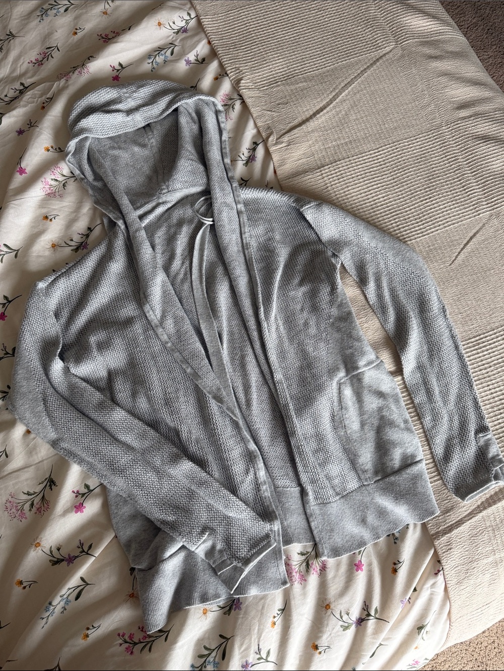 Lululemon Light Gray Hooded Knit Cardigan